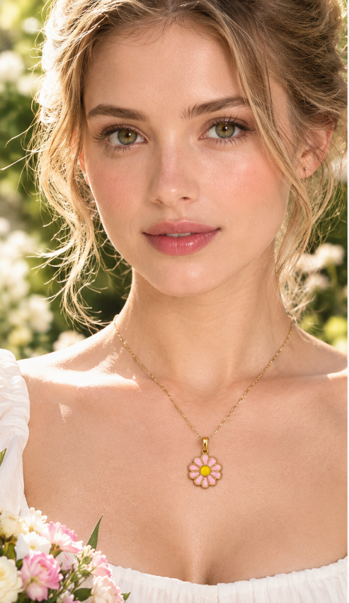 Pink Daisy Enamel Charm